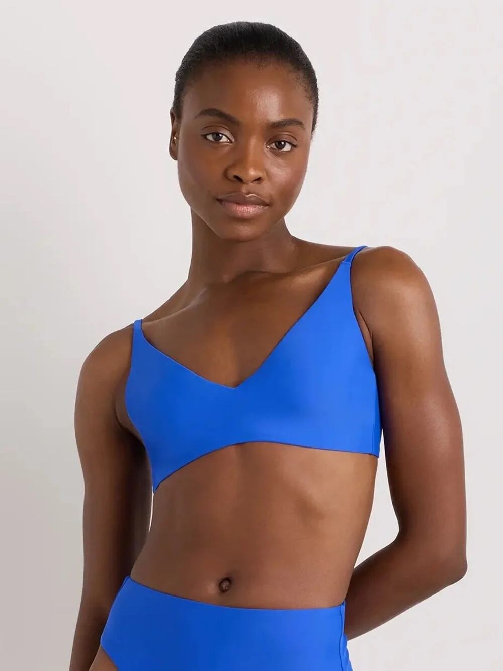 Quince Italian V-Neck Bikini Top in Electric Blue Size XS